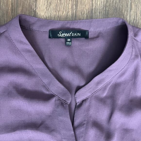 Sweet Rain Purple Blouse 3X Batwing Sleeve Tie Waist Button Front Top - Picture 4 of 8